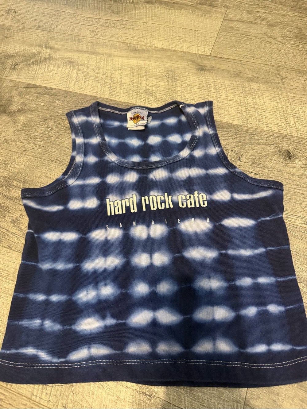 Hard Rock Cafe Navy and White Tie-Dye Tank Top
